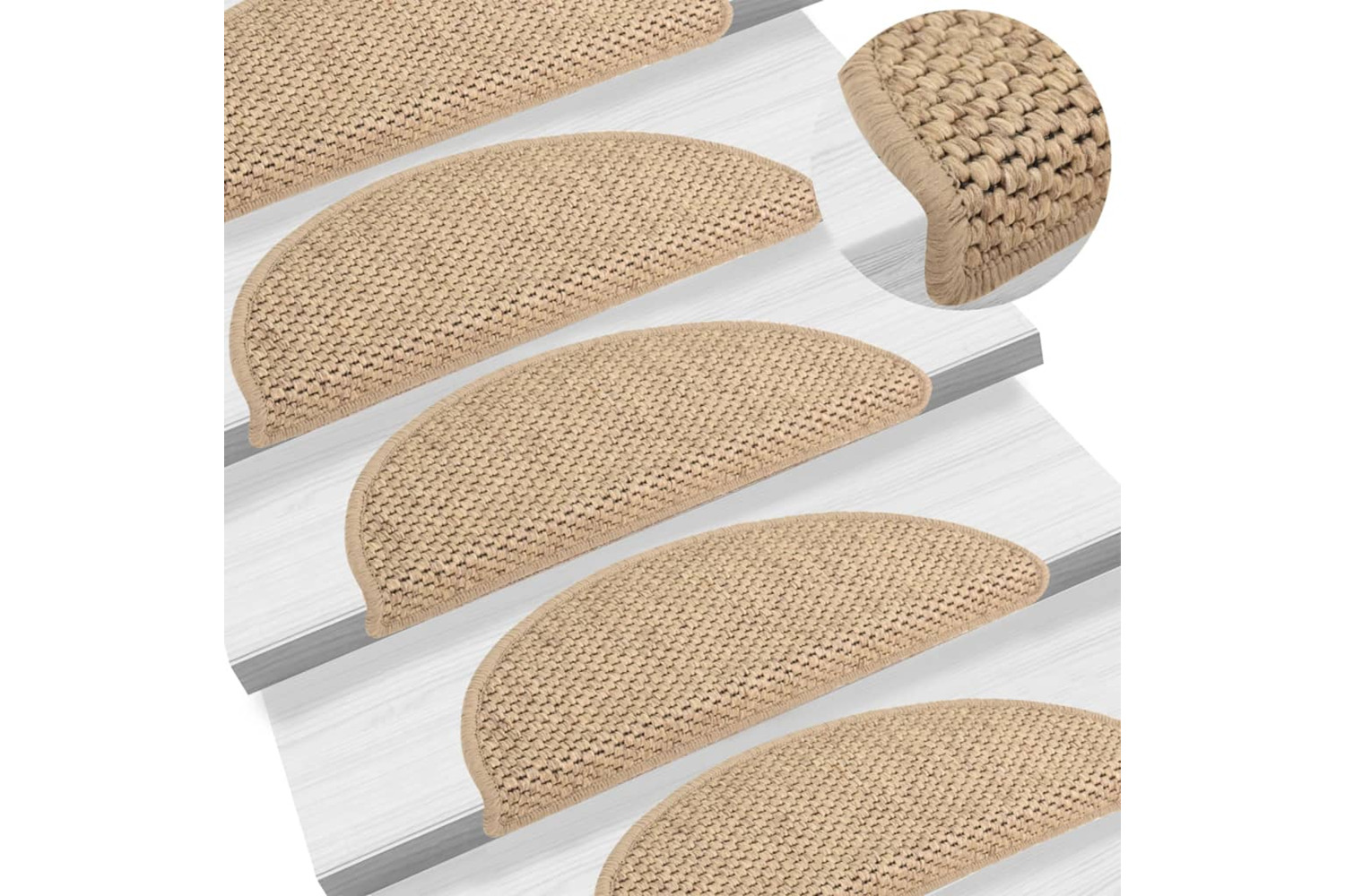 vidaXL 326867 Stair Mats Self-adhesive Sisal-look 15 Pcs 56x17x3cm Sand