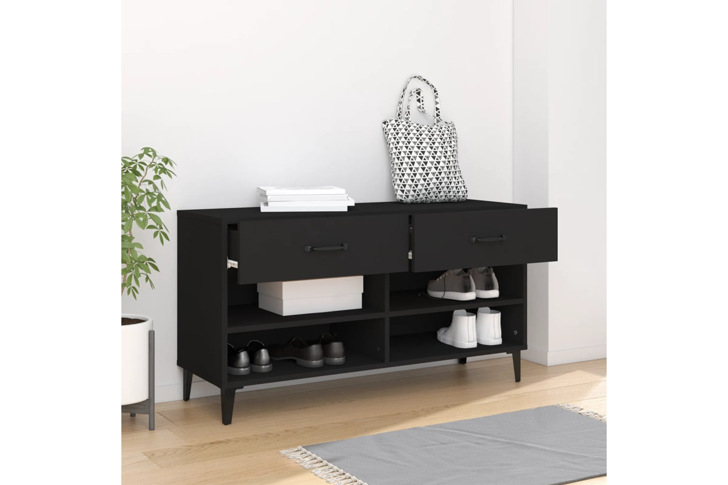 vidaXL 812826 Shoe Cabinet Black 102x35x55cm Engineered Wood