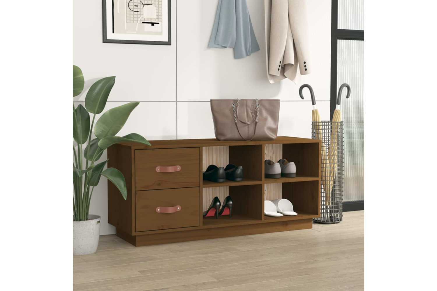 vidaXL 820180 Shoe Bench Honey Brown 100x34x45cm Solid Wood Pine