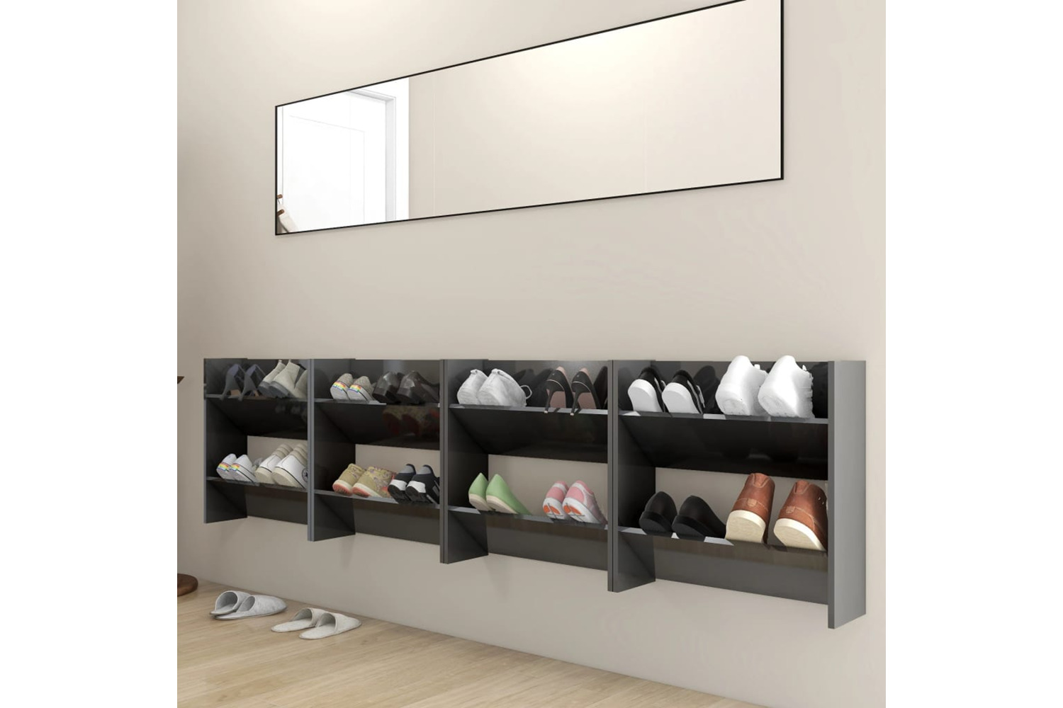 vidaXL 806740 Wall Shoe Cabinets 4 Pcs High Gloss Grey 60x18x60cm Engineered Wood