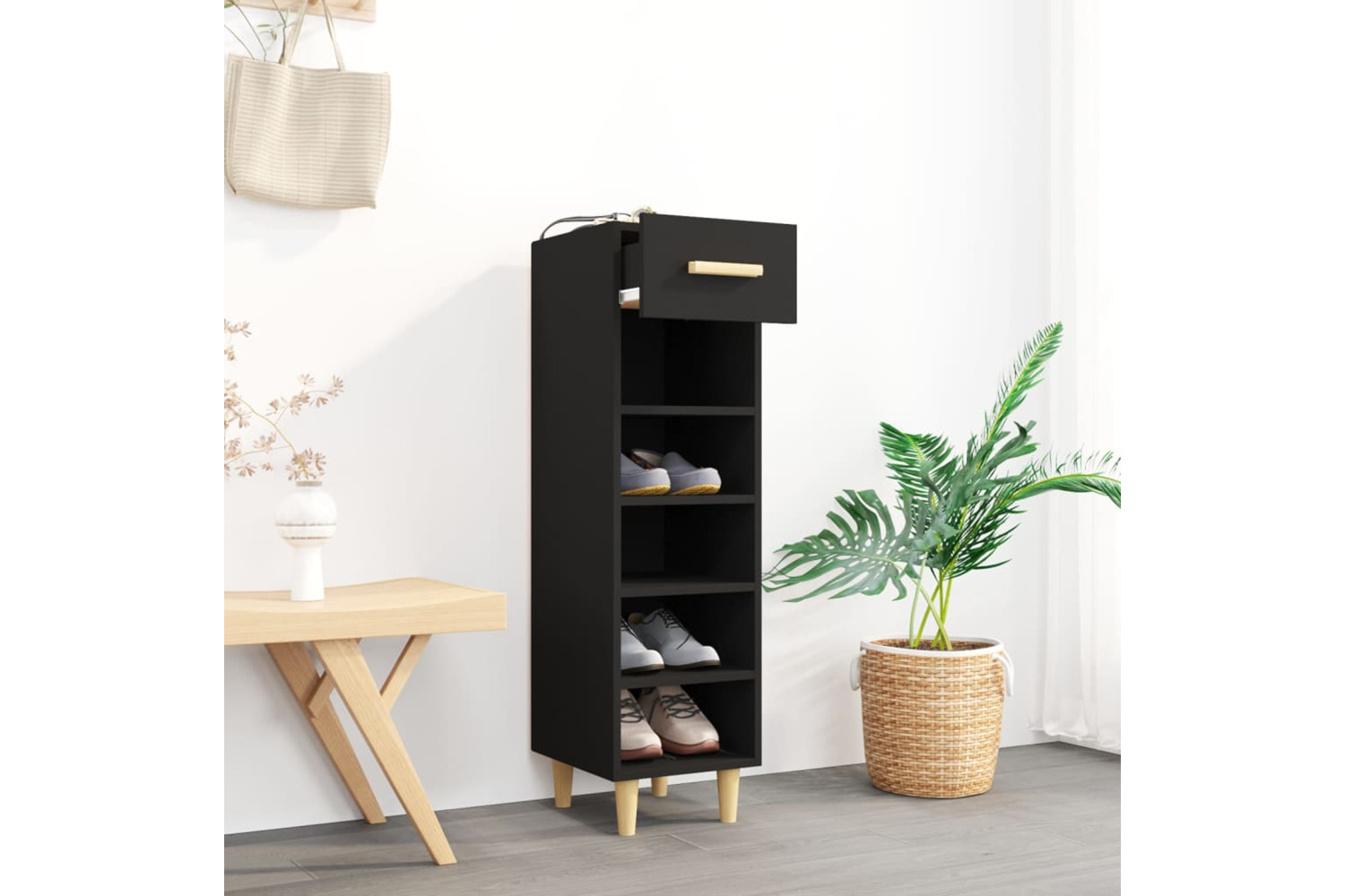 vidaXL 812799 Shoe Cabinet Black 30x35x105cm Engineered Wood