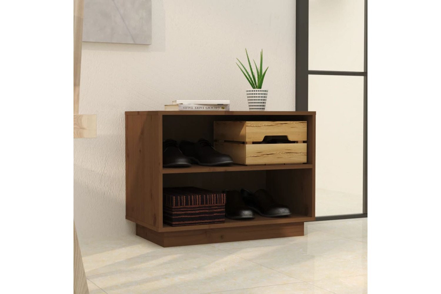 vidaXL 813548 Shoe Cabinet Honey Brown 60x34x45cm Solid Wood Pine