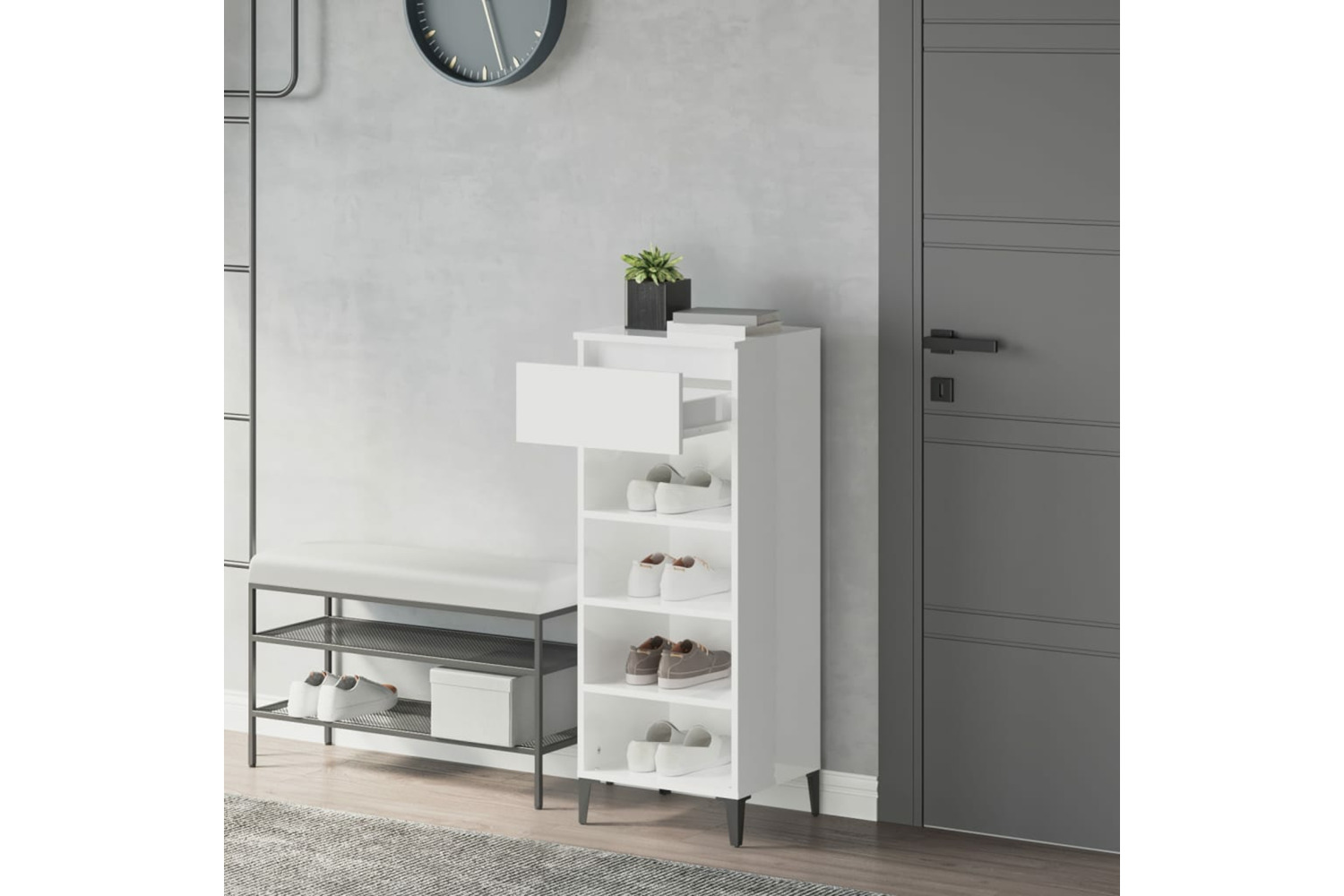 vidaXL 819782 Shoe Rack High Gloss White 40x36x105cm Engineered Wood