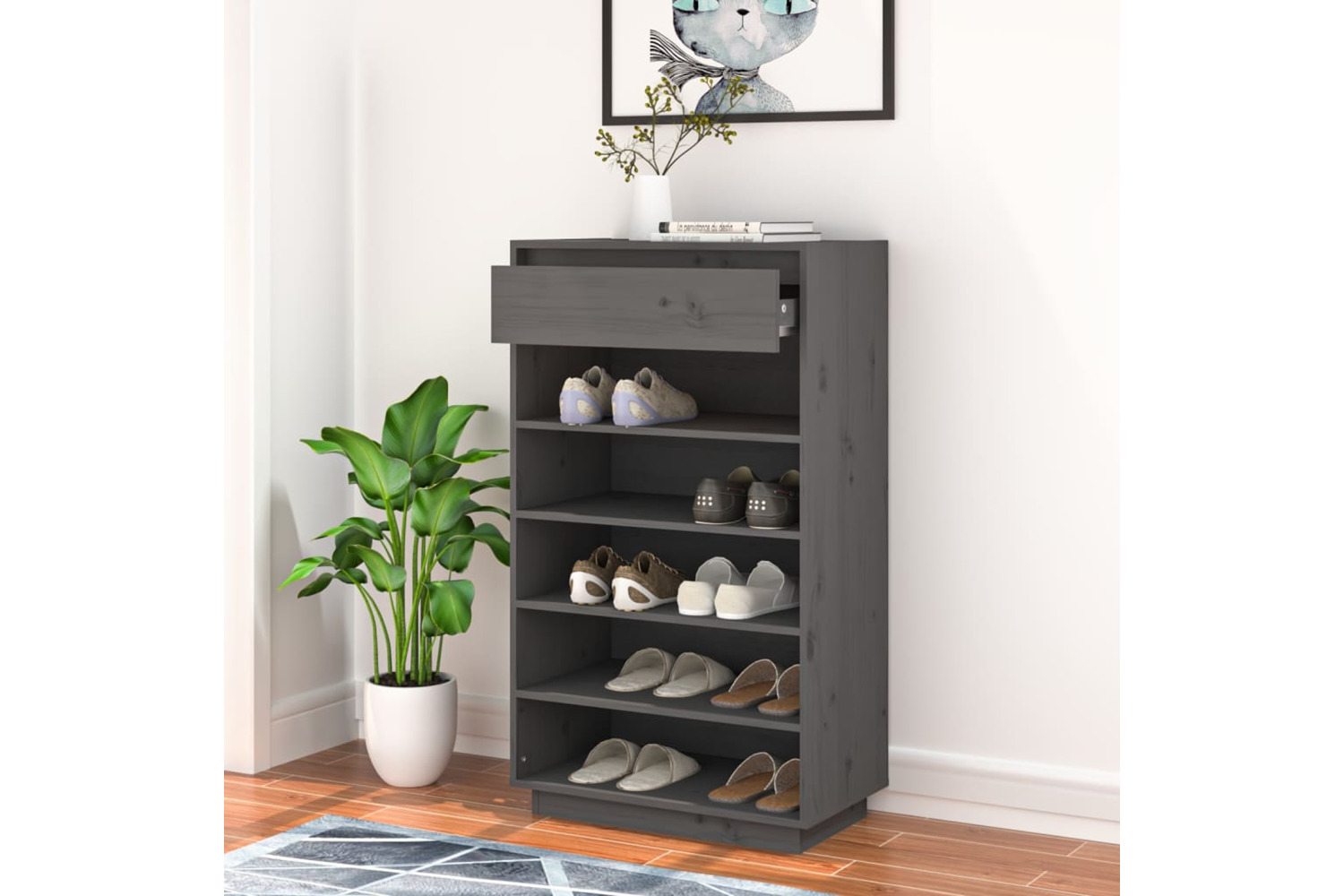 vidaXL 813552 Shoe Cabinet Grey 60x34x105cm Solid Wood Pine