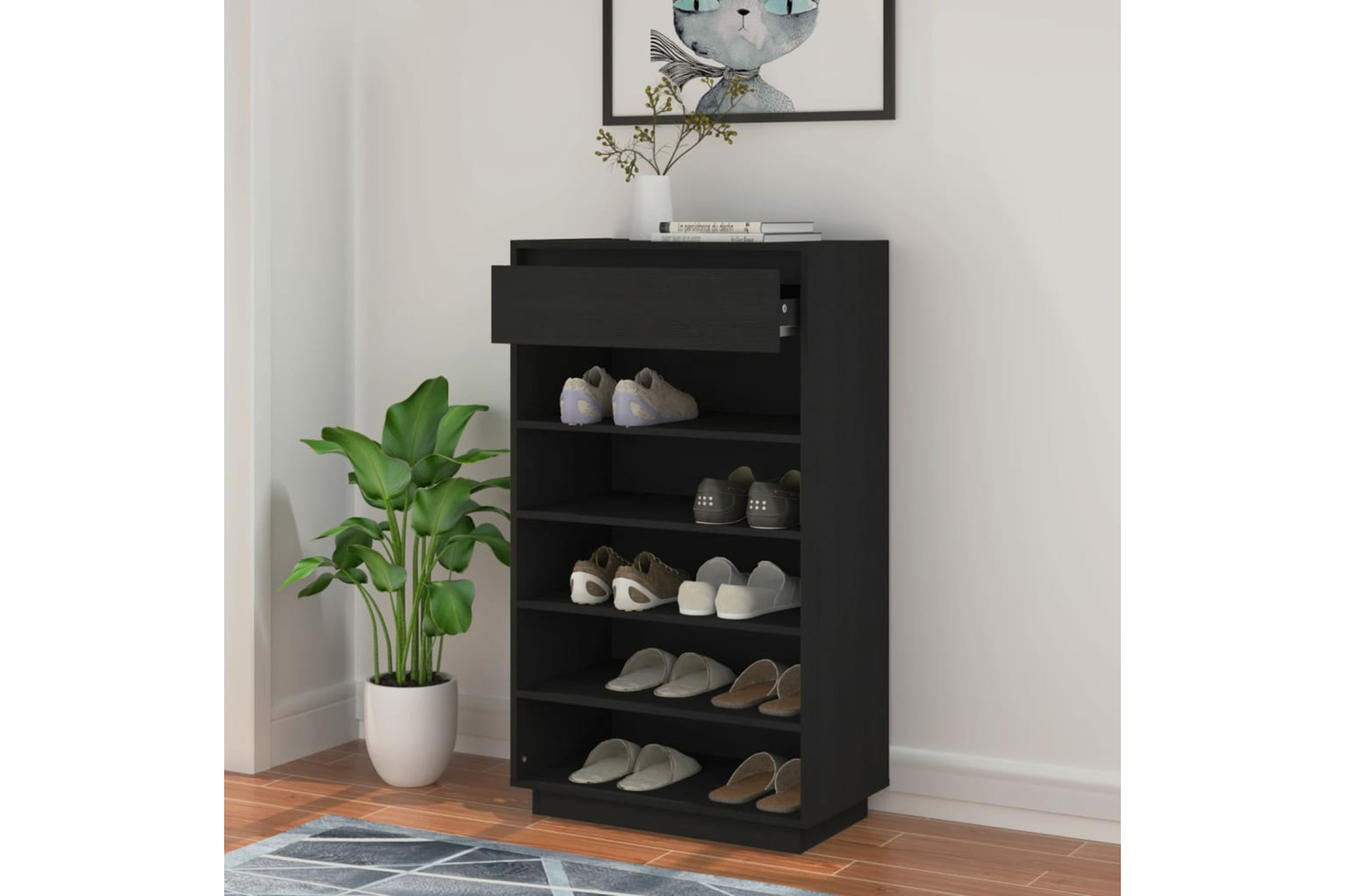 vidaXL 813554 Shoe Cabinet Black 60x34x105cm Solid Wood Pine