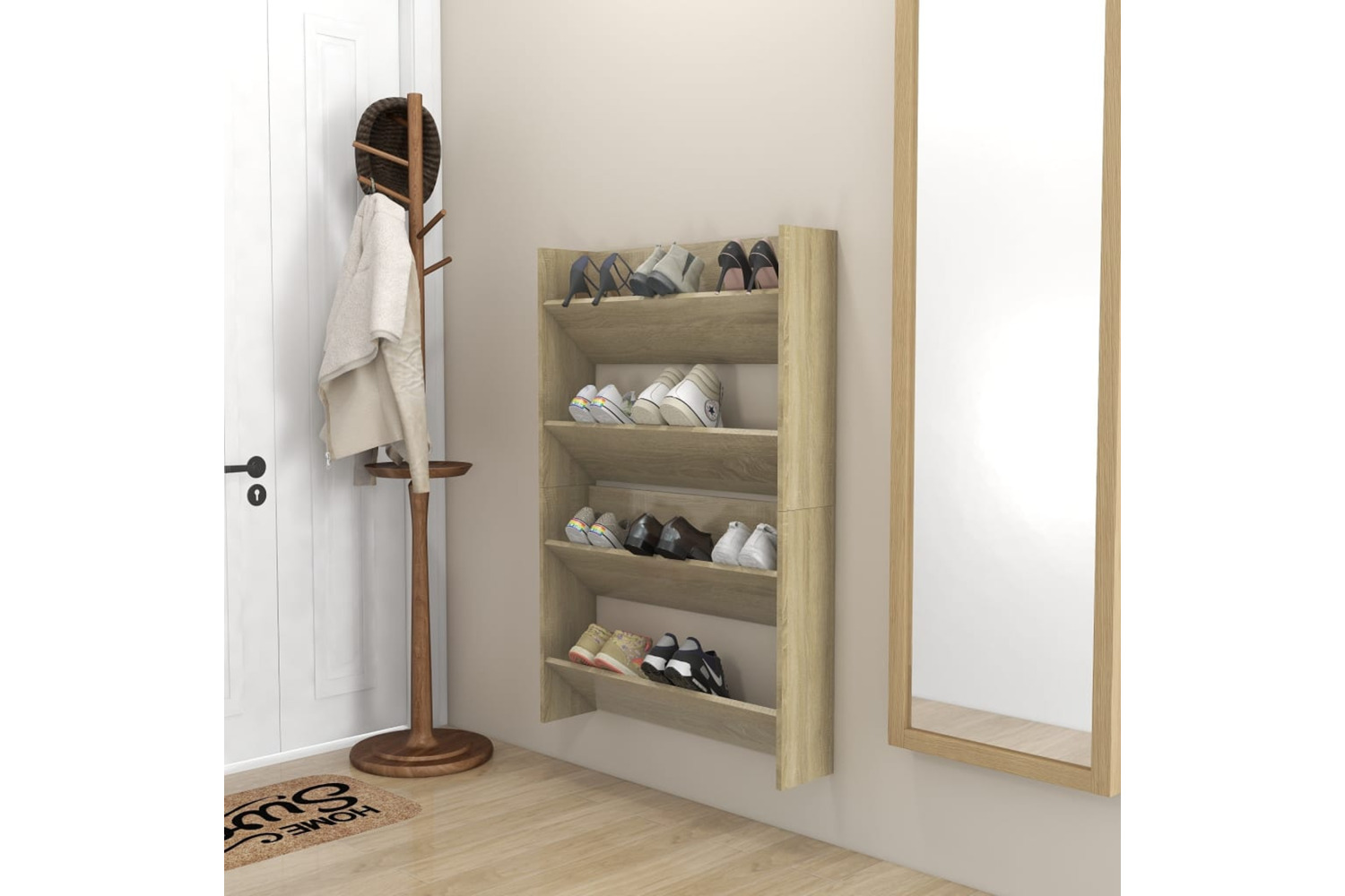 vidaXL 806748 Wall Shoe Cabinets 2 Pcs Sonoma Oak 80x18x60cm Engineered Wood