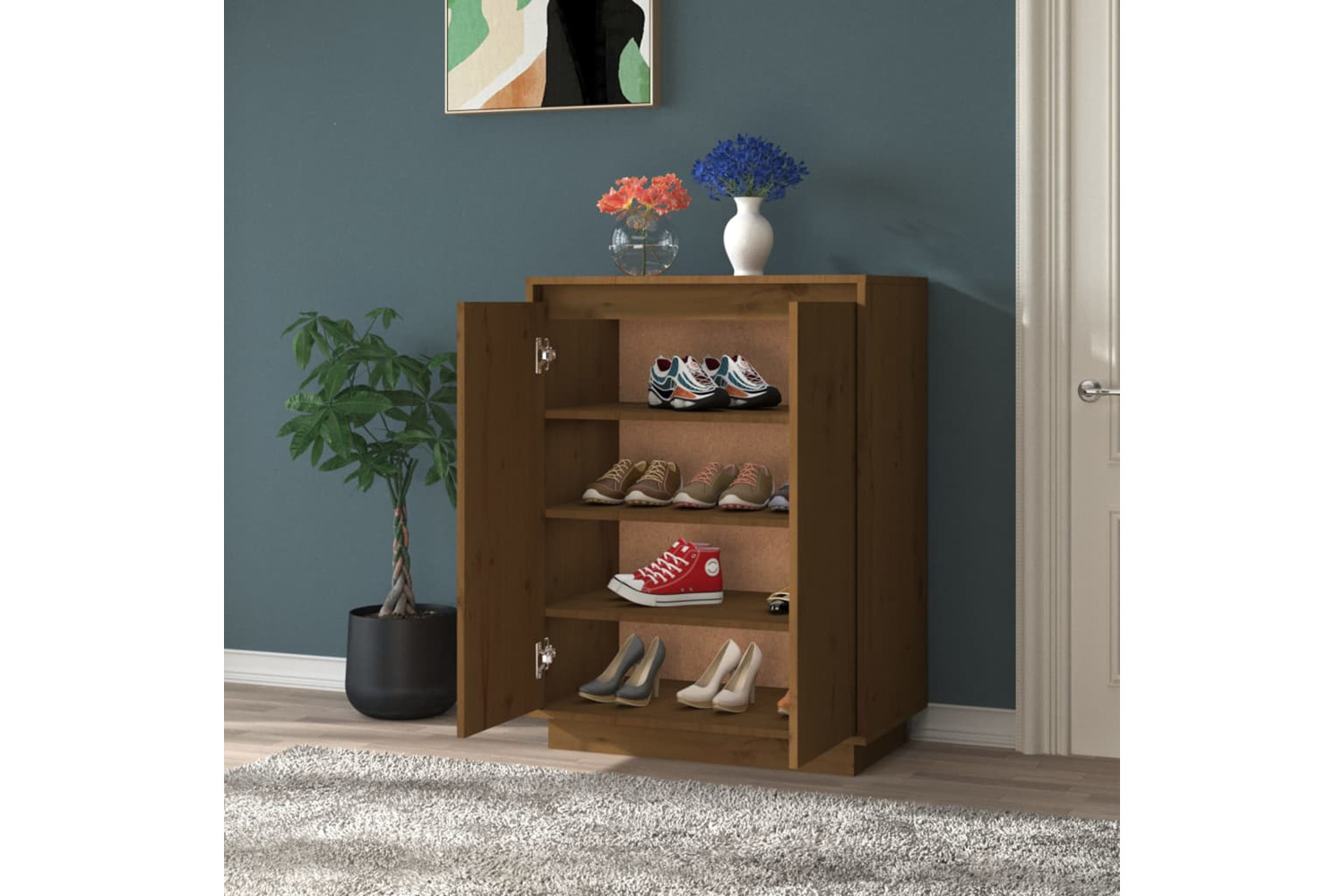 vidaXL 813533 Shoe Cabinet Honey Brown 60x35x80cm Solid Wood Pine