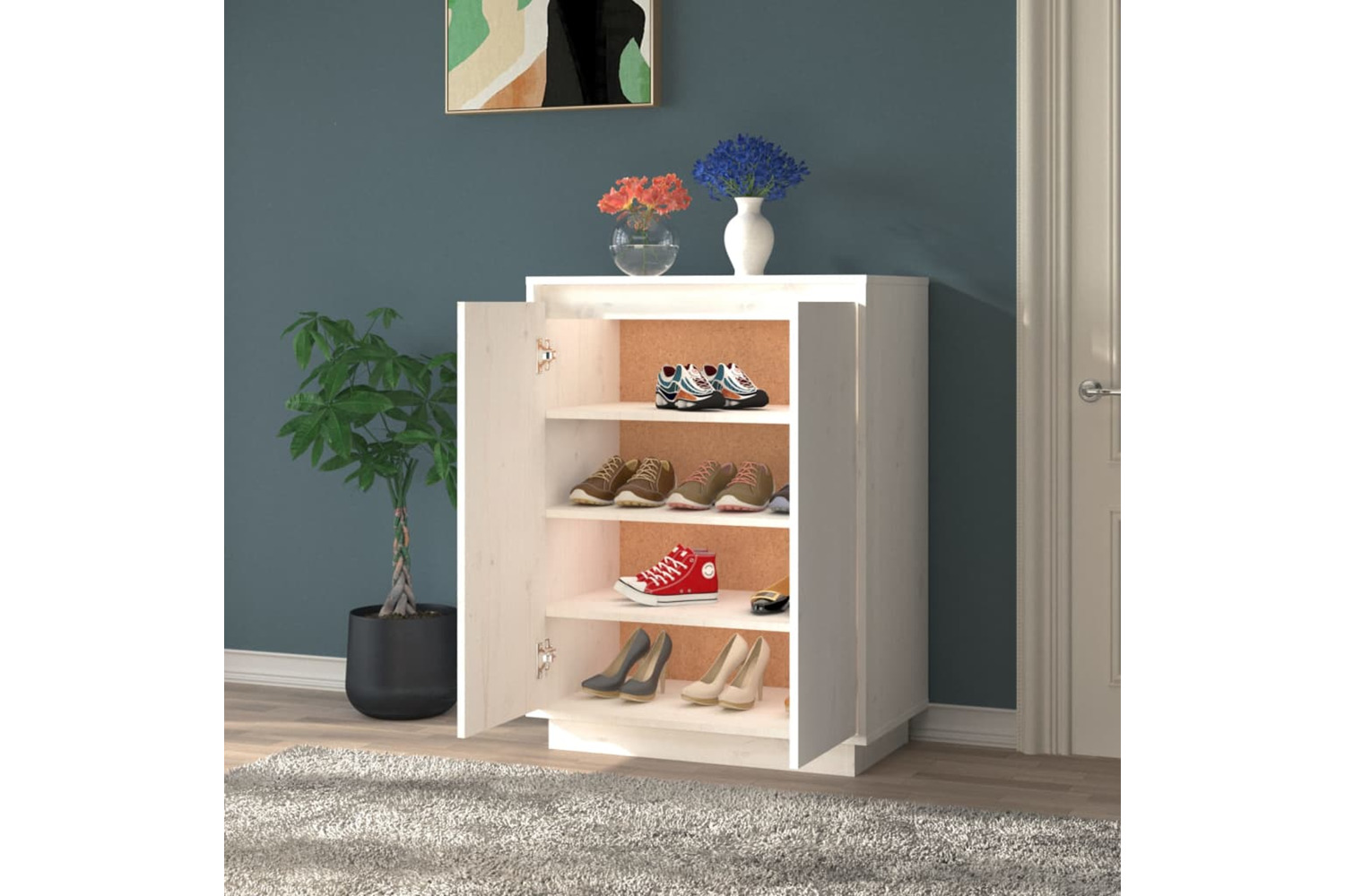 vidaXL 813531 Shoe Cabinet White 60x35x80cm Solid Wood Pine