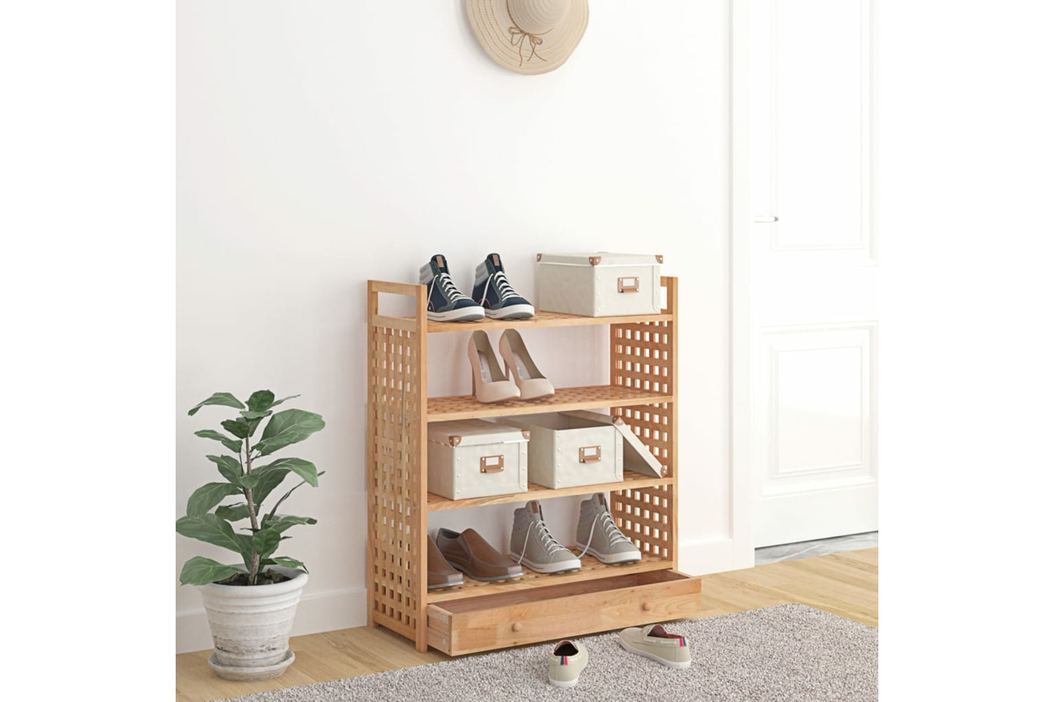 vidaXL 350359 Shoe Rack With Drawer 70x27x81cm Solid Wood Walnut