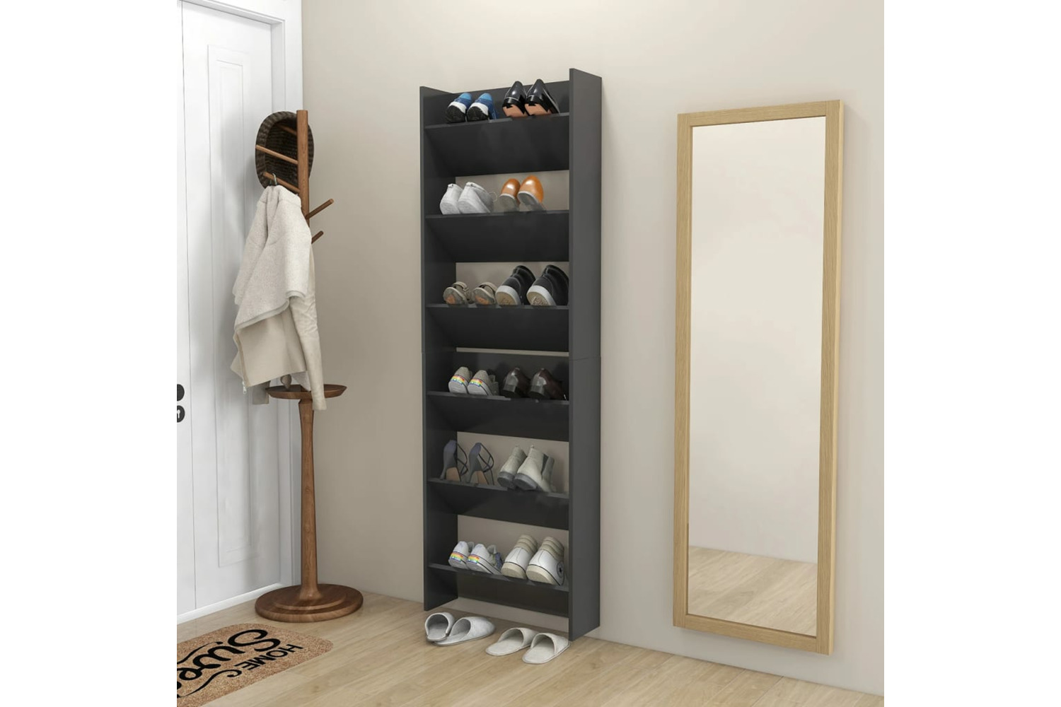 vidaXL 806764 Wall Shoe Cabinets 2 Pcs Grey 60x18x90cm Engineered Wood