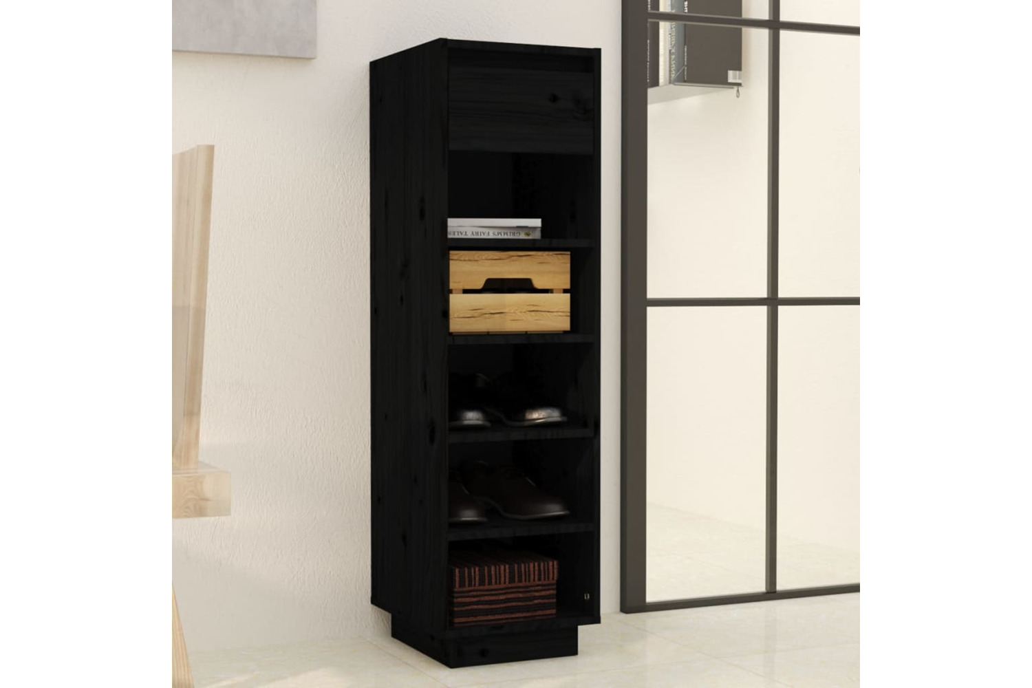 vidaXL Shoe Cabinet Black 34x30x105cm Solid Wood Pine
