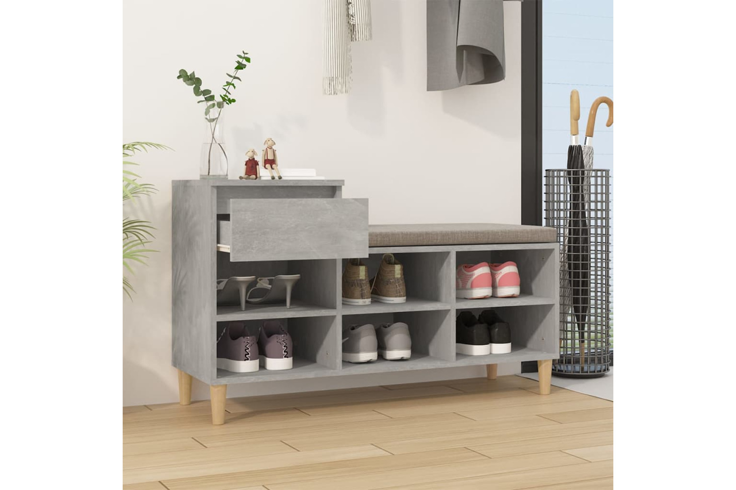 vidaXL 821208 Shoe Cabinet Concrete Grey 102x36x60cm Engineered Wood