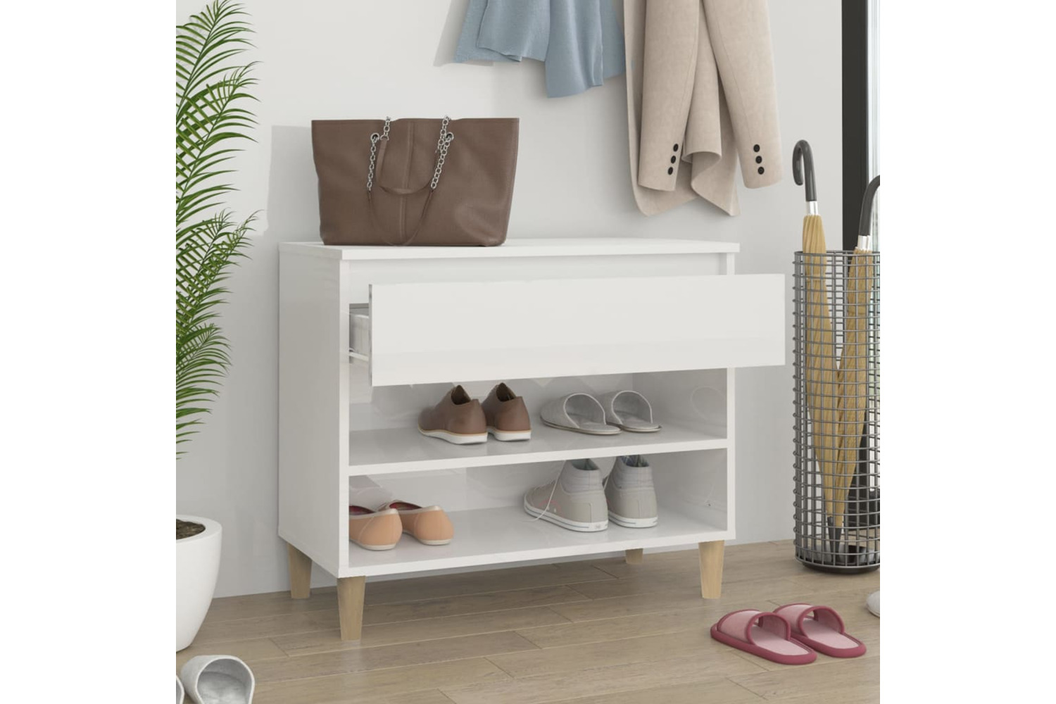 vidaXL 819758 Shoe Cabinet High Gloss White 70x36x60cm Engineered Wood
