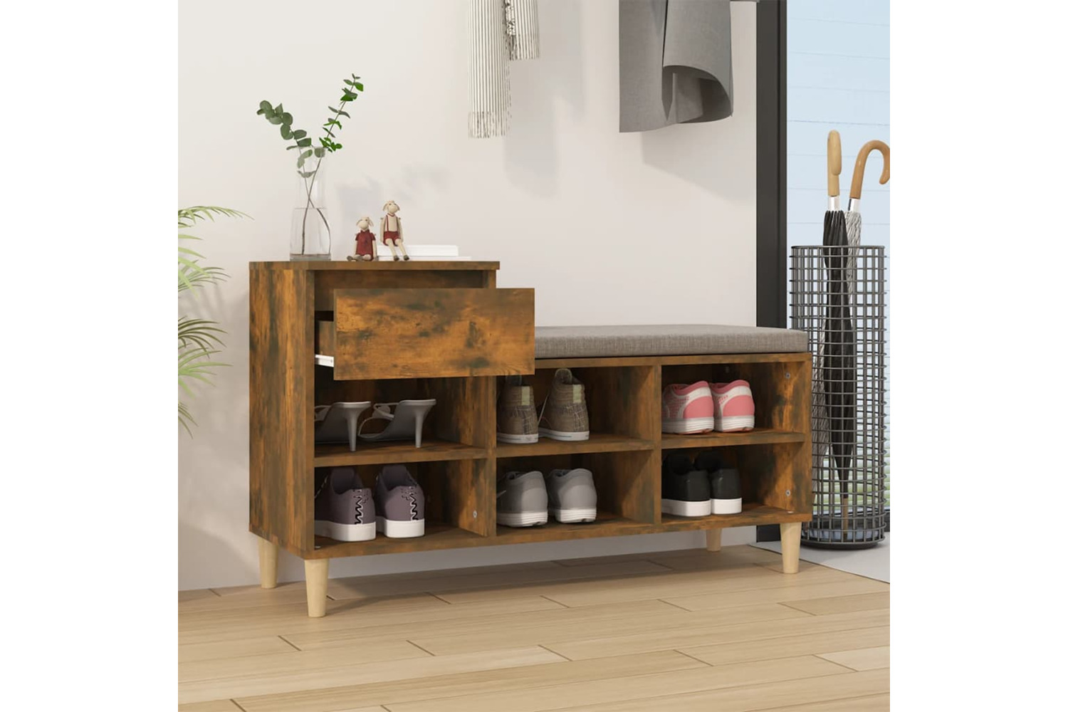 vidaXL 821209 Shoe Cabinet Smoked Oak 102x36x60cm Engineered Wood