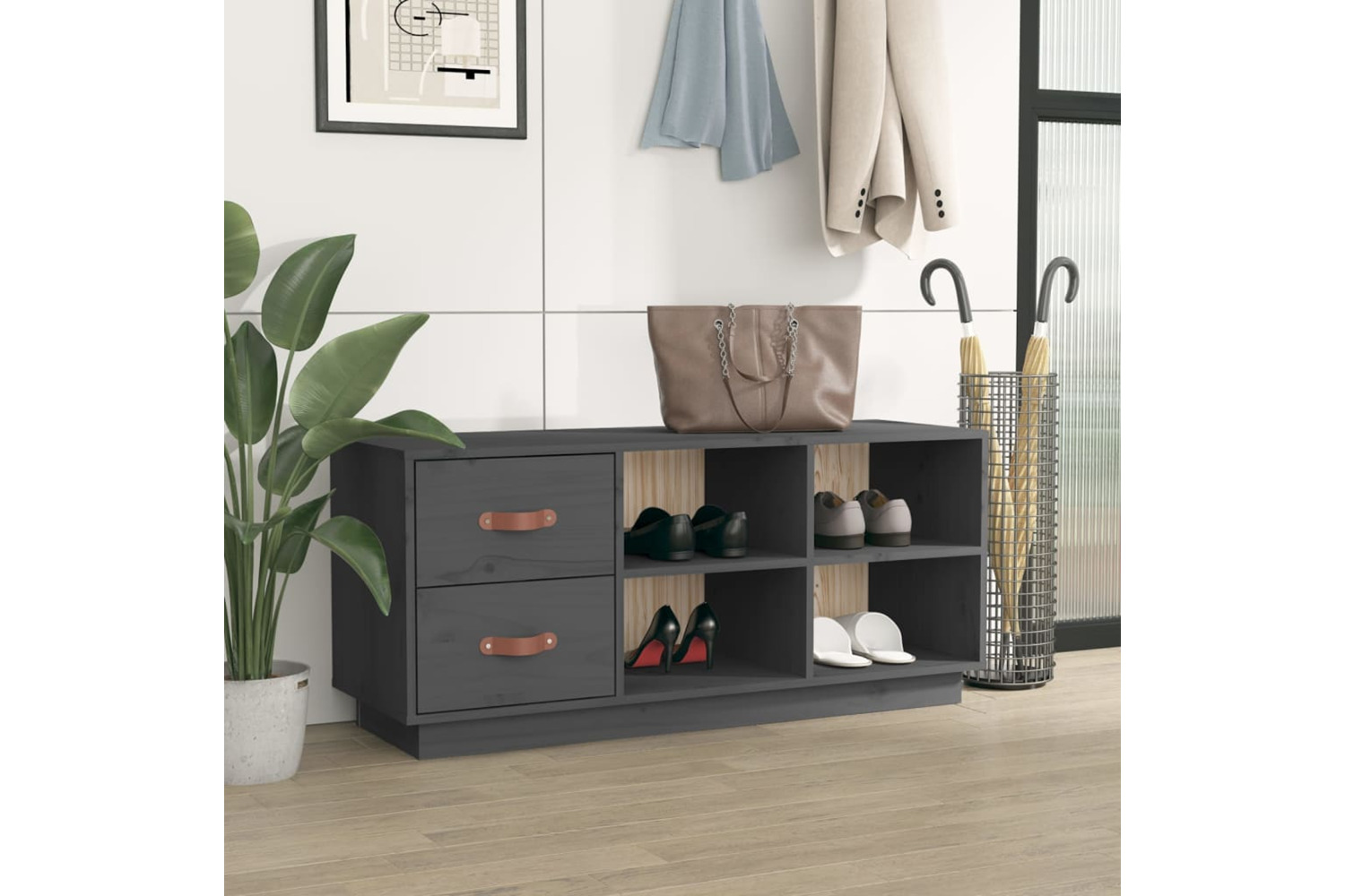 vidaXL 820179 Shoe Bench Grey 100x34x45cm Solid Wood Pine