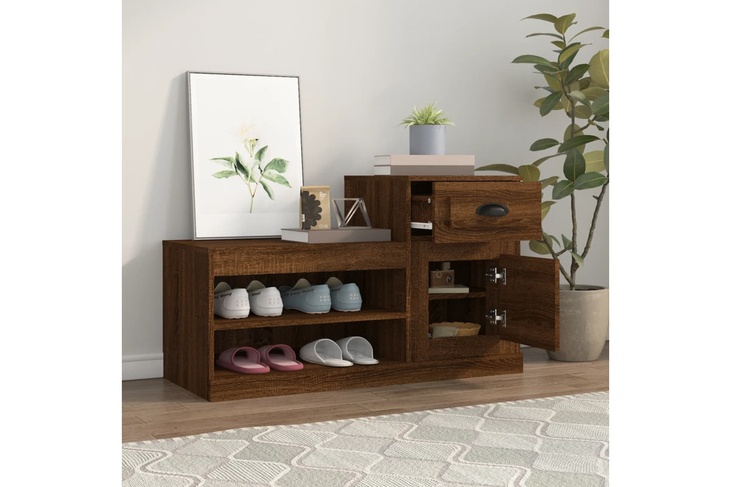 vidaXL 816423 Shoe Cabinet Brown Oak 100x42x60cm Engineered Wood