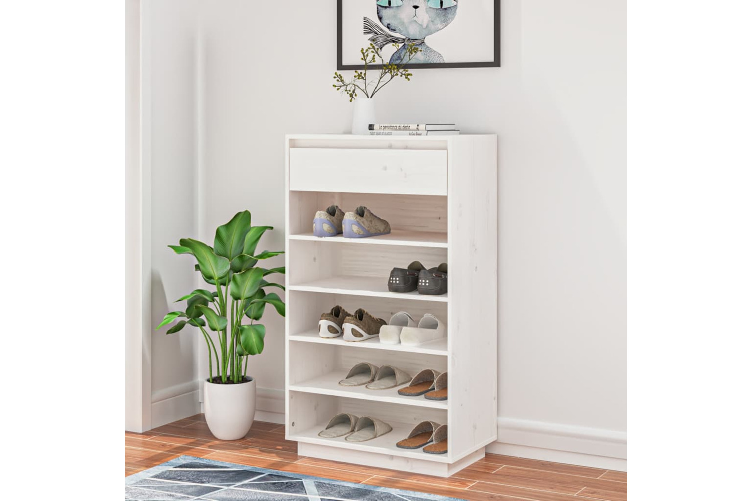 vidaXL 813551 Shoe Cabinet White 60x34x105cm Solid Wood Pine