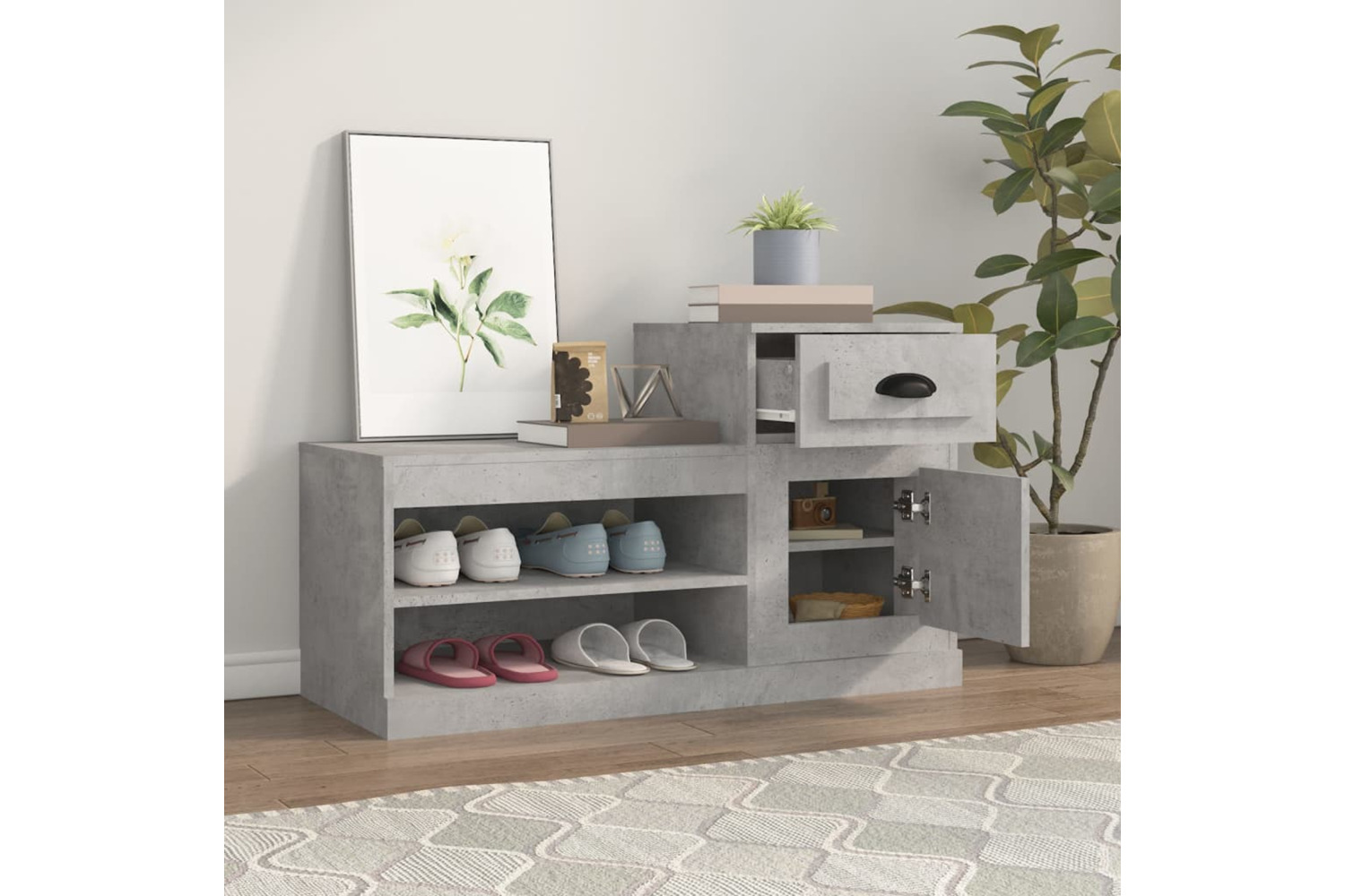 vidaXL 816420 Shoe Cabinet Concrete Grey 100x42x60cm Engineered Wood