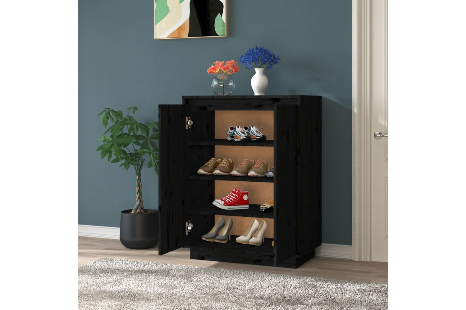 vidaXL 813534 Shoe Cabinet Black 60x35x80cm Solid Wood Pine