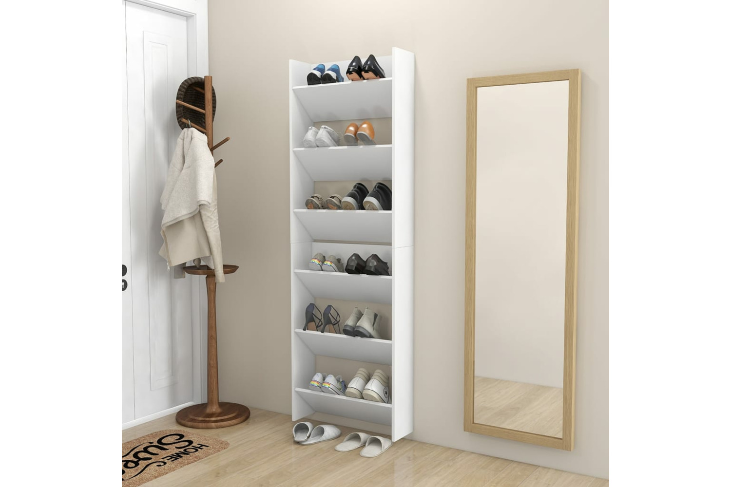 vidaXL 806760 Wall Shoe Cabinets 2 Pcs White 60x18x90cm Engineered Wood