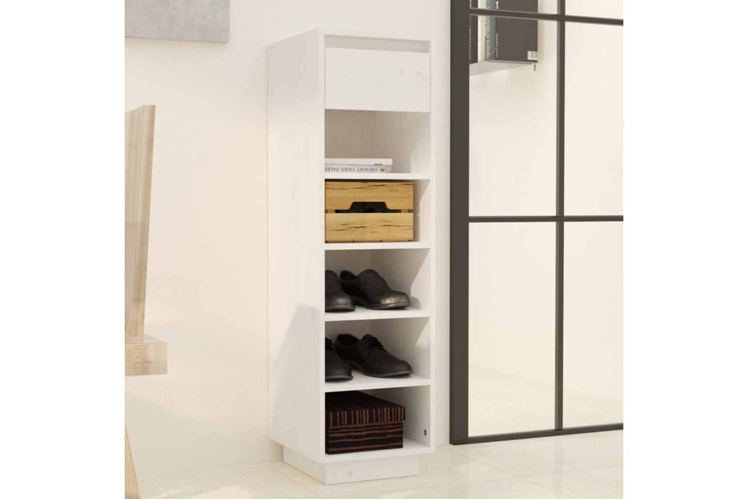 vidaXL Shoe Cabinet White 30x34x105cm Solid Wood Pine