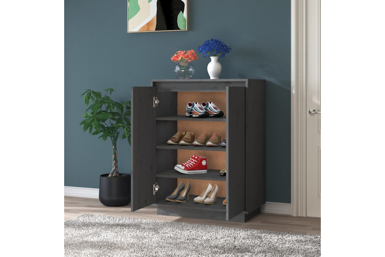 vidaXL 813532 Shoe Cabinet Grey 60x35x80cm Solid Wood Pine