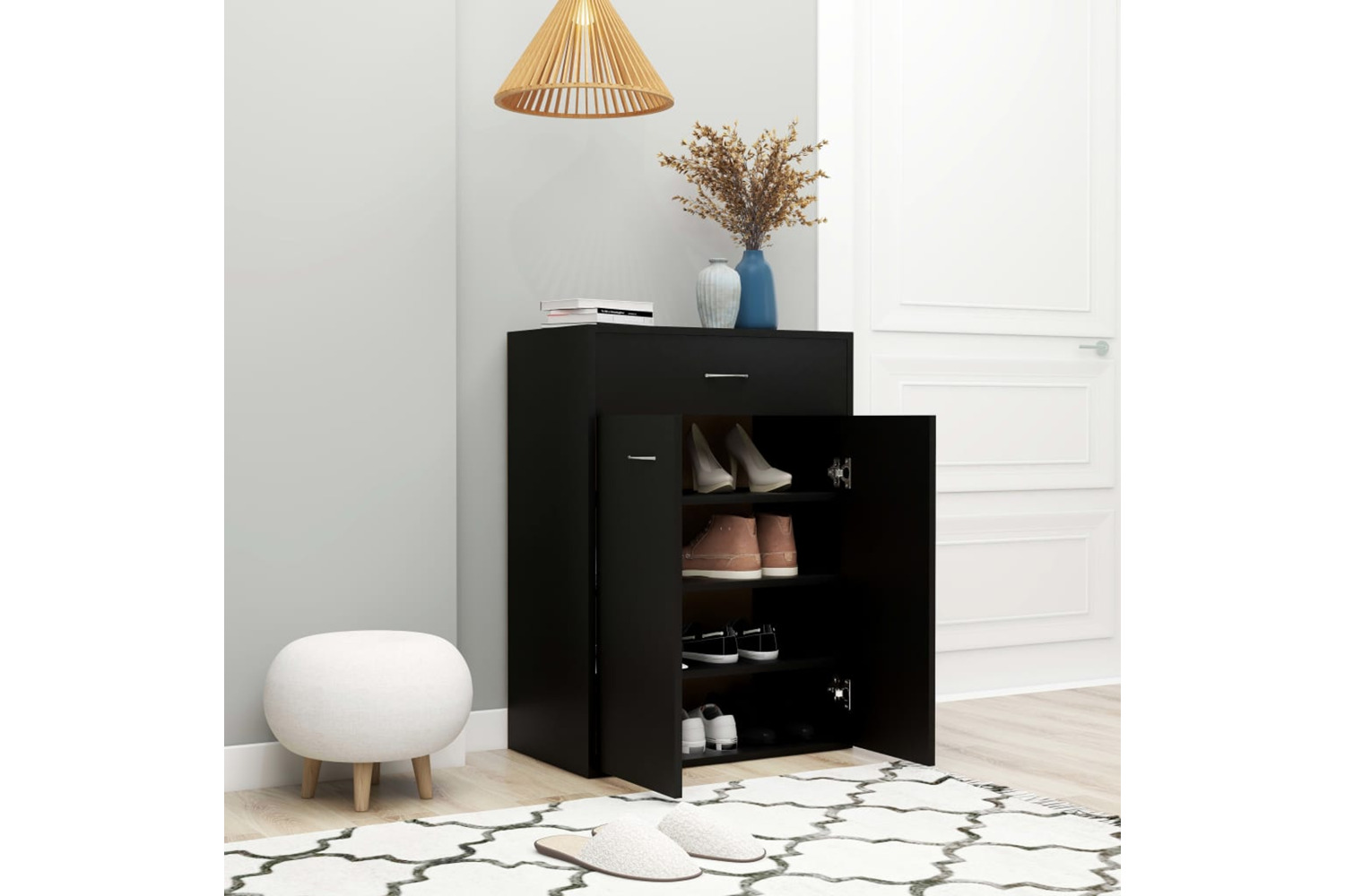 vidaXL 801072 Shoe Cabinet Black 60x35x84cm Engineered Wood