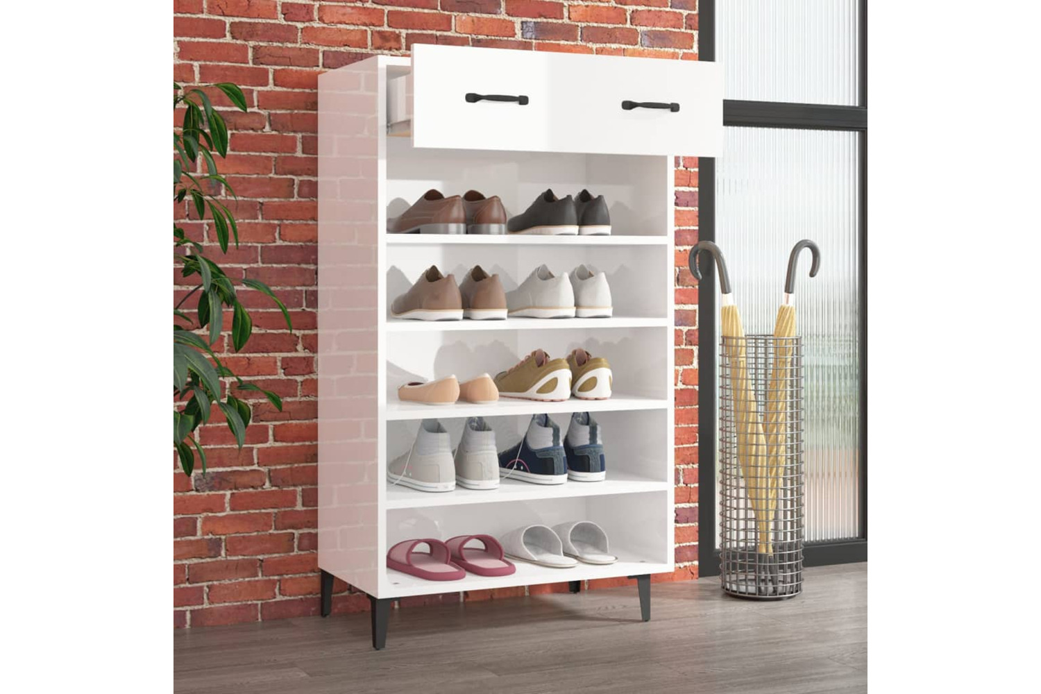 vidaXL 812795 Shoe Cabinet High Gloss White 60x35x105cm Engineered Wood