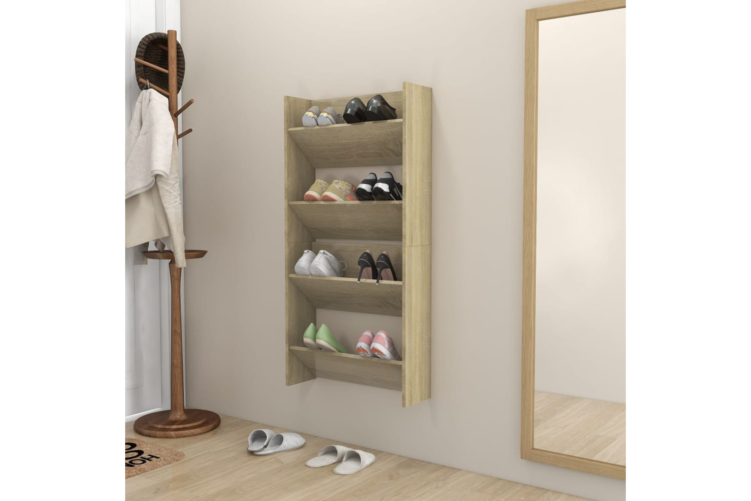 vidaXL 806724 Wall Shoe Cabinets 2 Pcs Sonoma Oak 60x18x60cm Engineered Wood