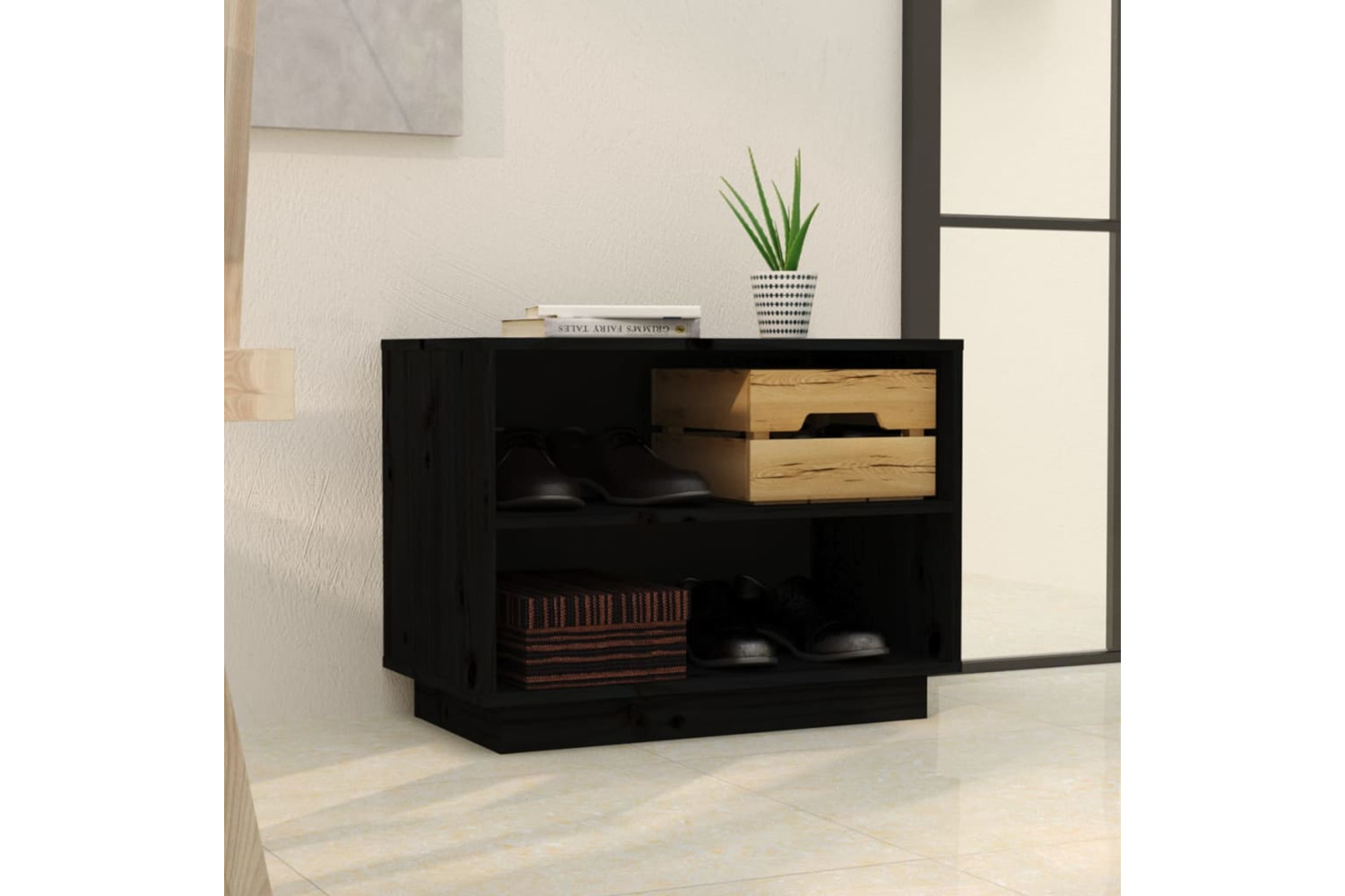 vidaXL 813549 Shoe Cabinet Black 60x34x45cm Solid Wood Pine