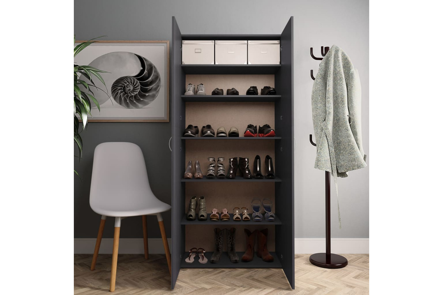 vidaXL 800290 Shoe Cabinet Grey 80x35.5x180cm Engineered Wood