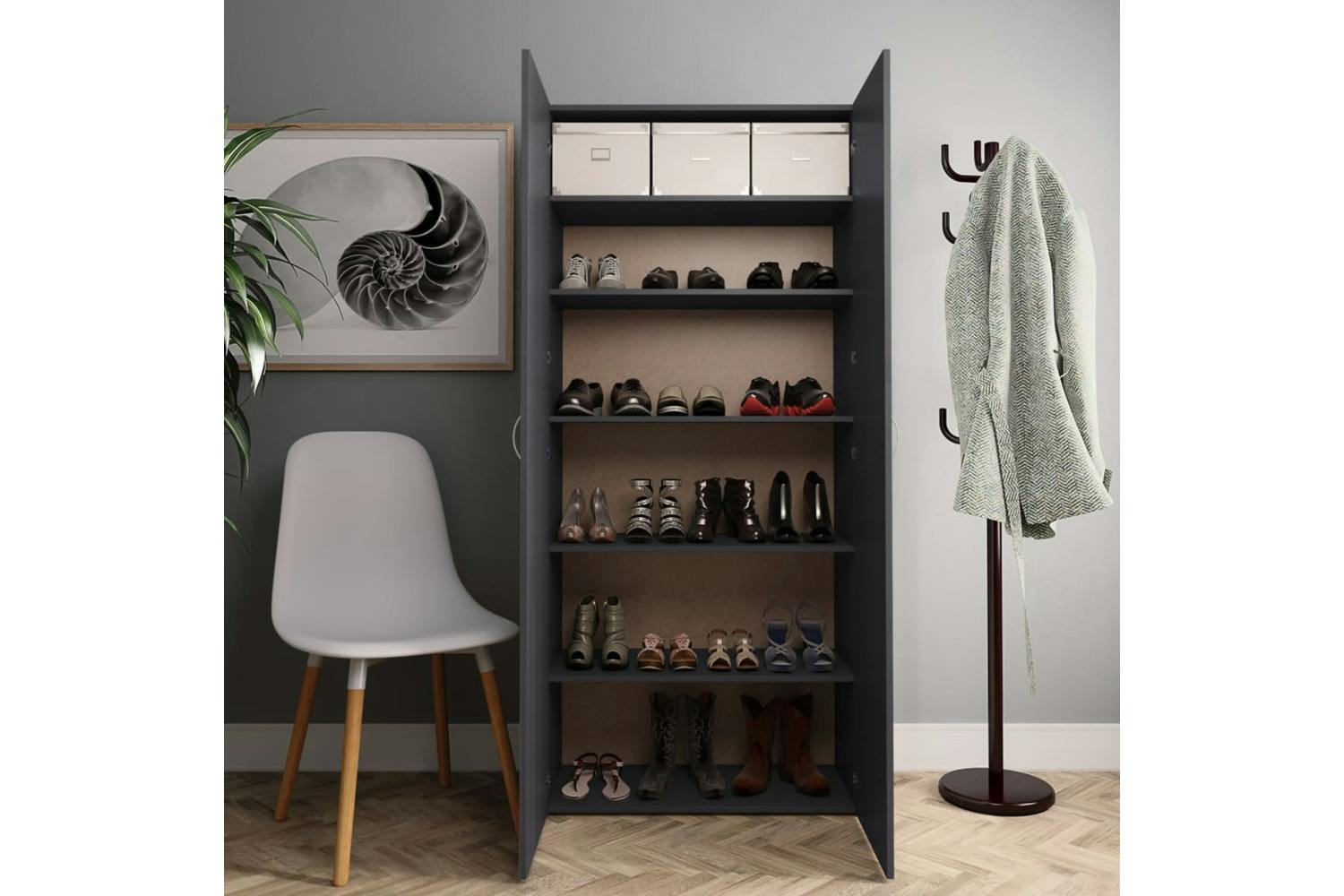 Vidaxl 800290 Shoe Cabinet Grey 80x35.5x180 Cm Engineered Wood
