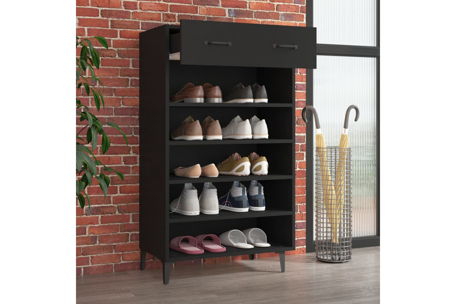 vidaXL 812790 Shoe Cabinet Black 60x35x105cm Engineered Wood