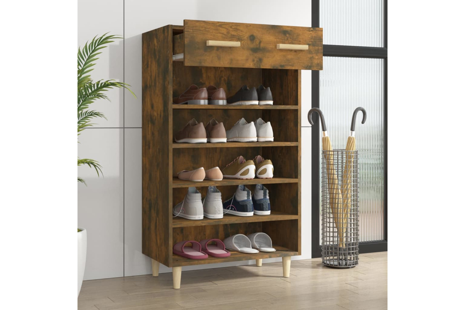 vidaXL 817555 Shoe Cabinet Smoked Oak 60x35x105cm Engineered Wood