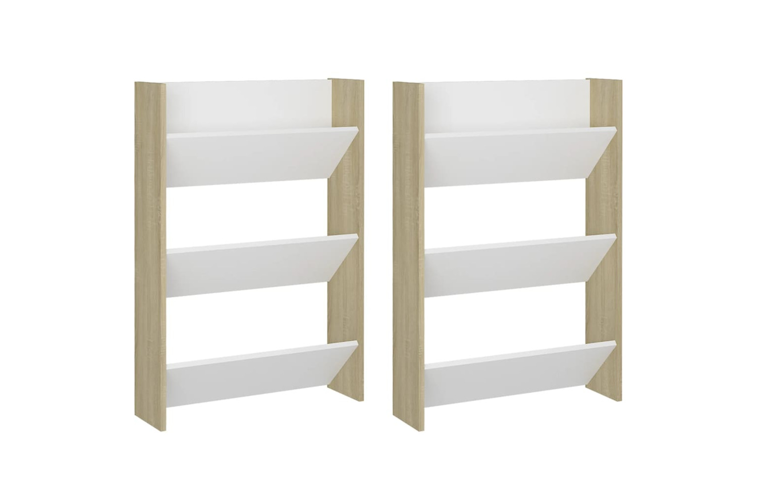 vidaXL 806770 Wall Shoe Cabinets 2 Pcs White&sonoma Oak 60x18x90cm Engineered Wood