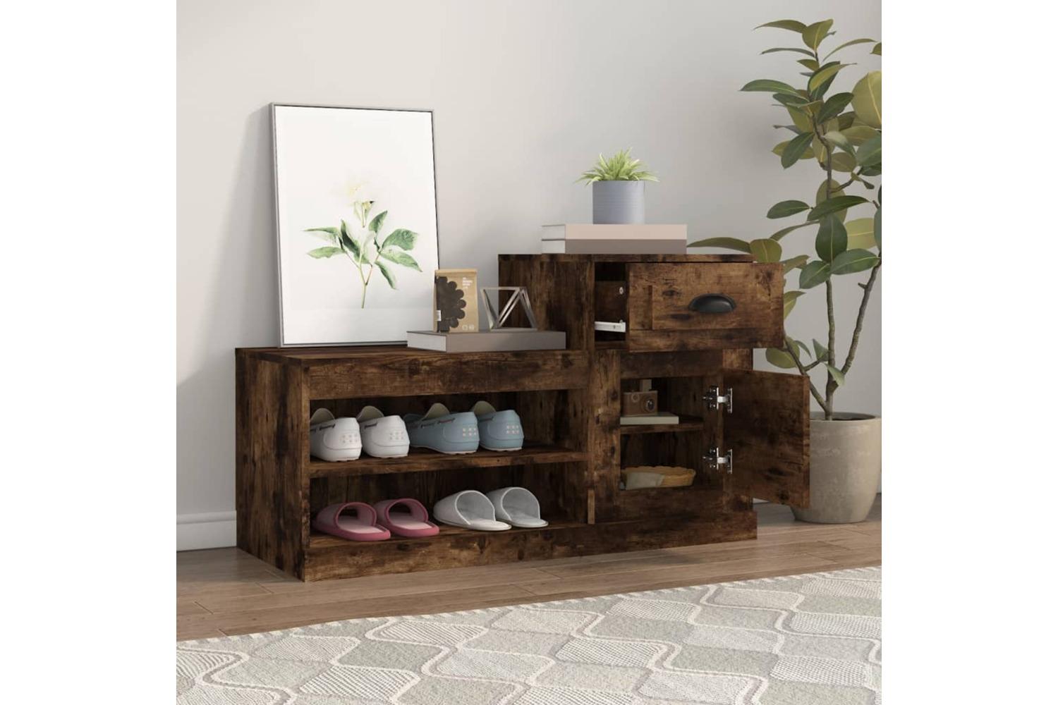 vidaXL 816421 Shoe Cabinet Smoked Oak 100x42x60cm Engineered Wood