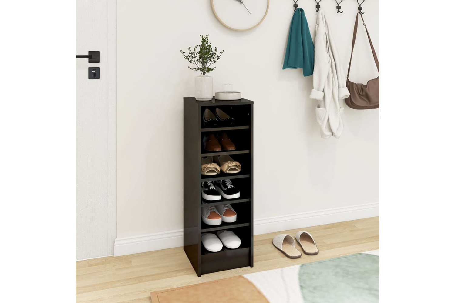 vidaXL 809007 Shoe Cabinet High Gloss Grey 31.5x35x92cm Engineered Wood