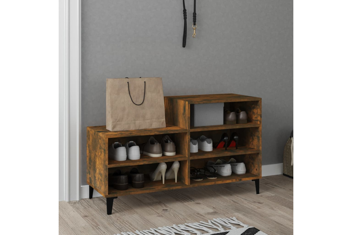 vidaXL 819737 Shoe Cabinet Smoked Oak 102x36x60cm Engineered Wood