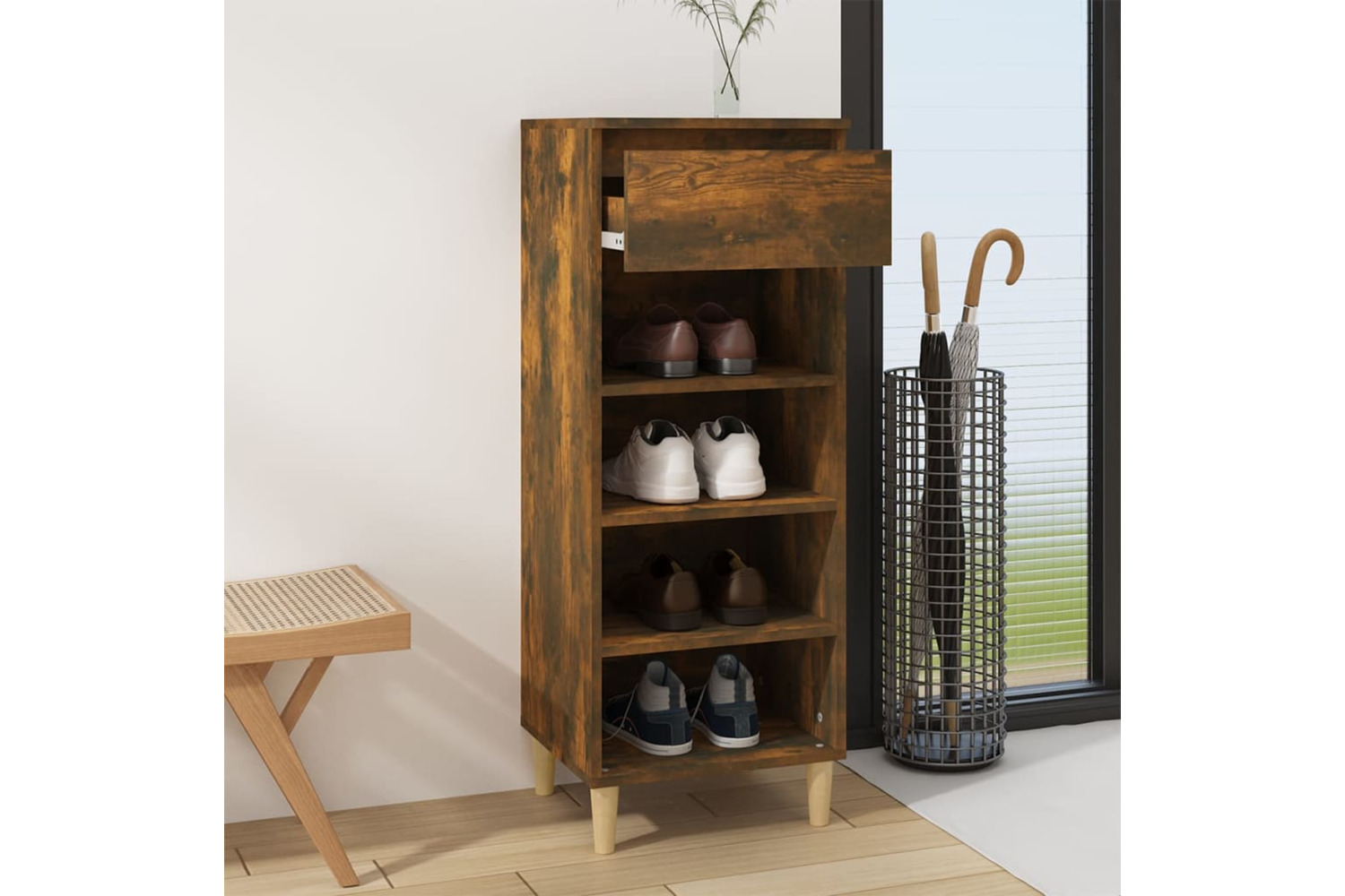 vidaXL 819777 Shoe Cabinet Smoked Oak 40x36x105cm Engineered Wood
