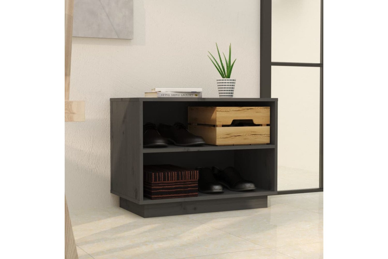 vidaXL 813547 Shoe Cabinet Grey 60x34x45cm Solid Wood Pine