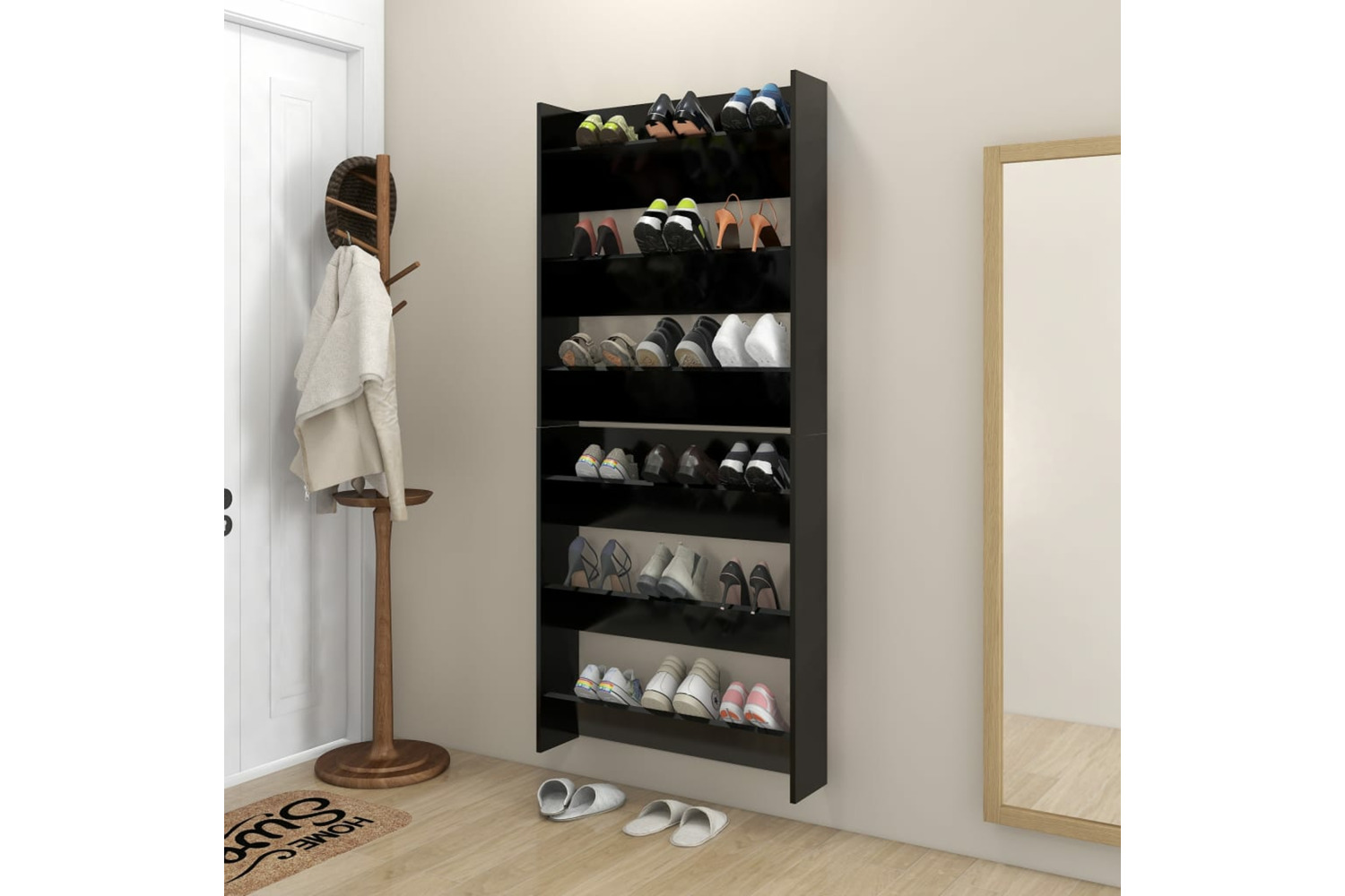 vidaXL 806780 Wall Shoe Cabinets 2 Pcs Black 80x18x90cm Engineered Wood