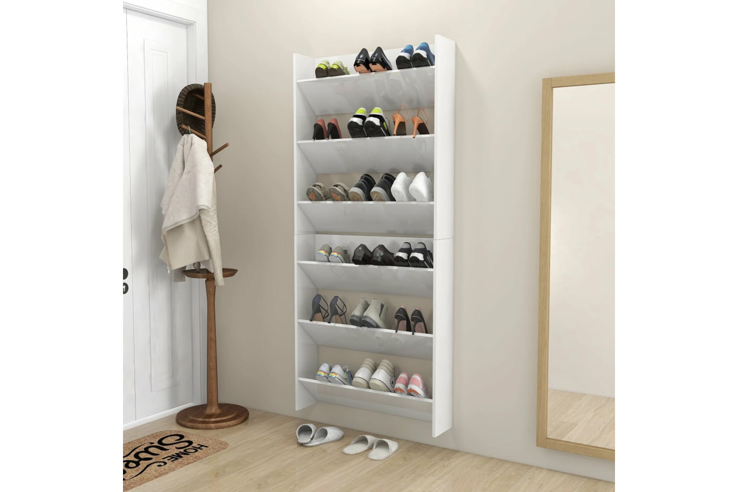 vidaXL 806790 Wall Shoe Cabinets 2 Pcs High Gloss White 80x18x90cm Engineered Wood