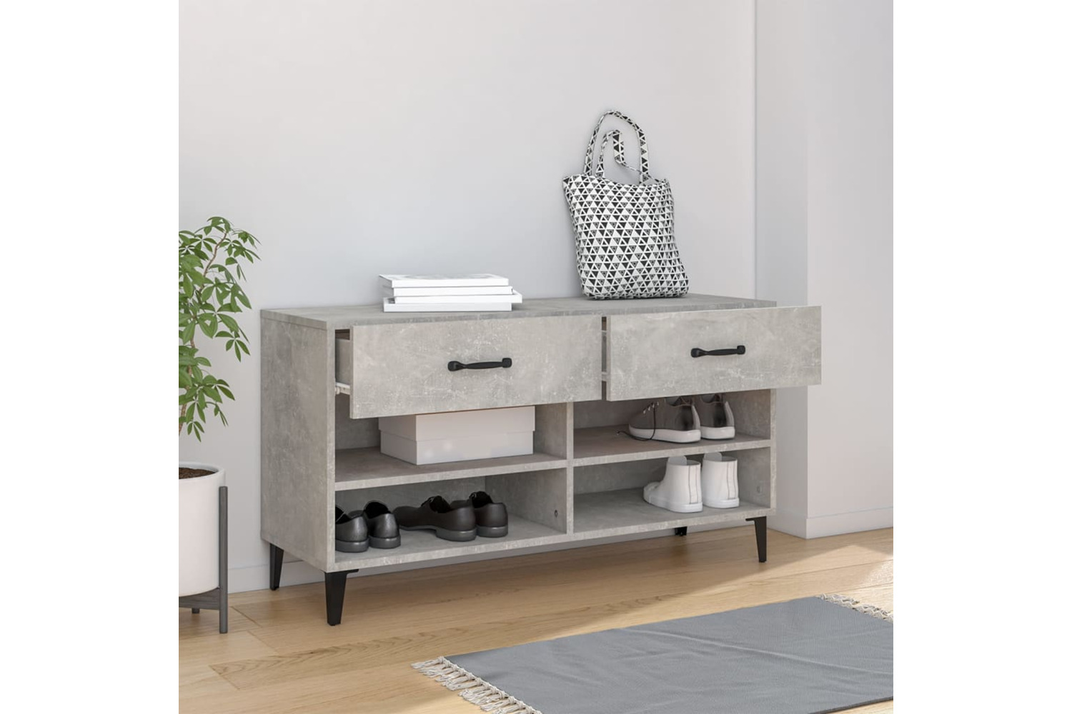 vidaXL 812829 Shoe Cabinet Concrete Grey 102x35x55cm Engineered Wood