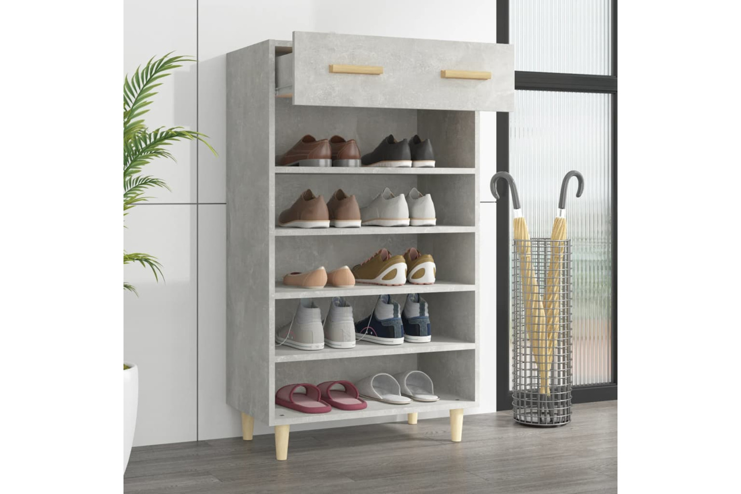 vidaXL 812784 Shoe Cabinet Concrete Grey 60x35x105cm Engineered Wood