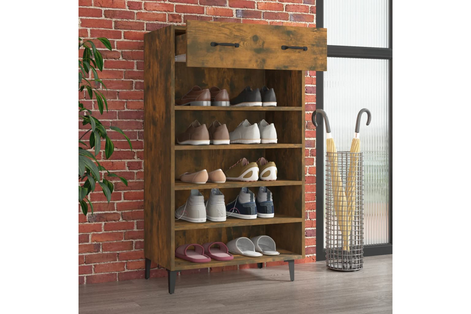 vidaXL 817558 Shoe Cabinet Smoked Oak 60x35x105cm Engineered Wood