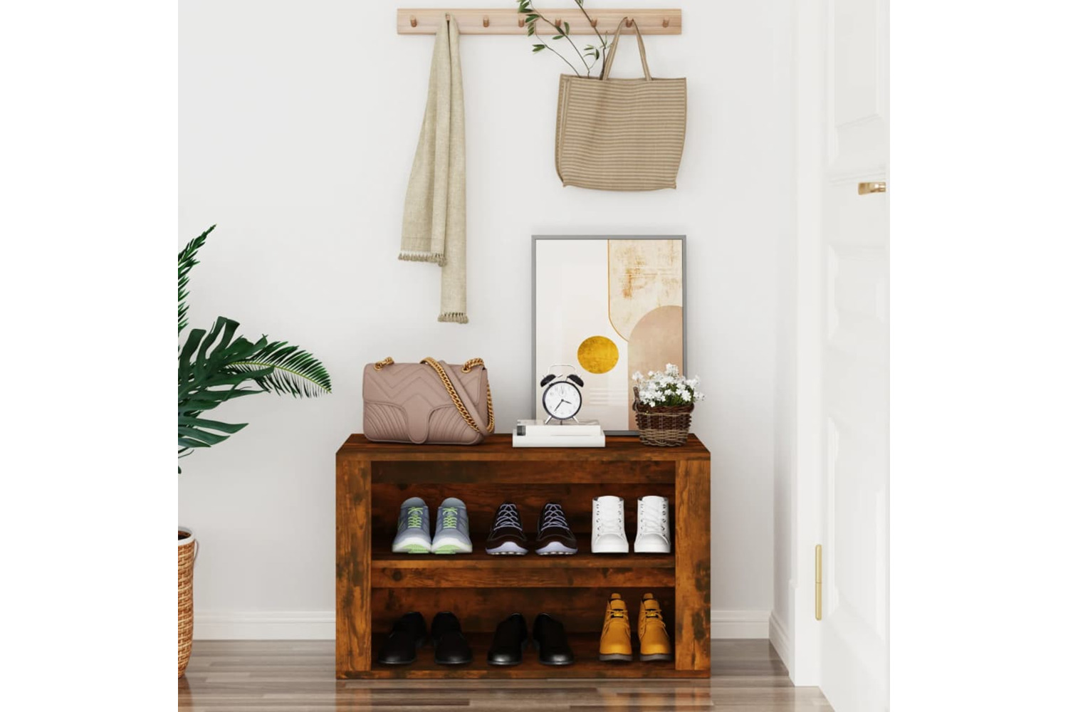 vidaXL 816901 Shoe Rack Smoked Oak 75x35x45cm Engineered Wood