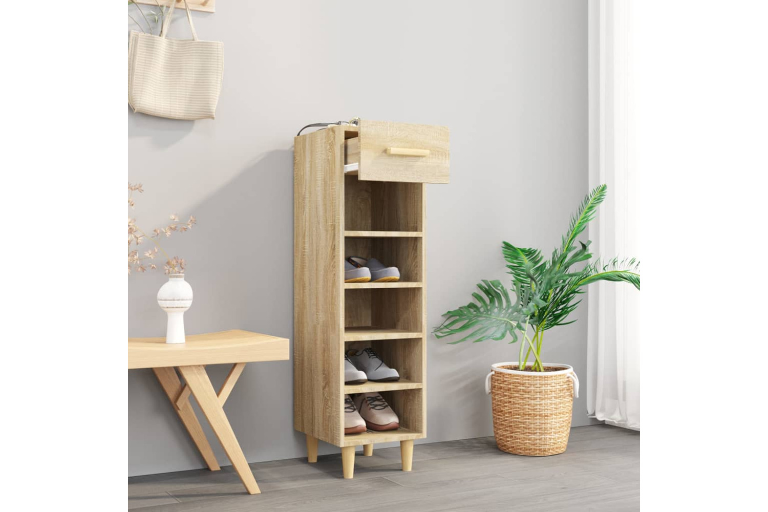 vidaXL 812801 Shoe Cabinet Sonoma Oak 30x35x105cm Engineered Wood