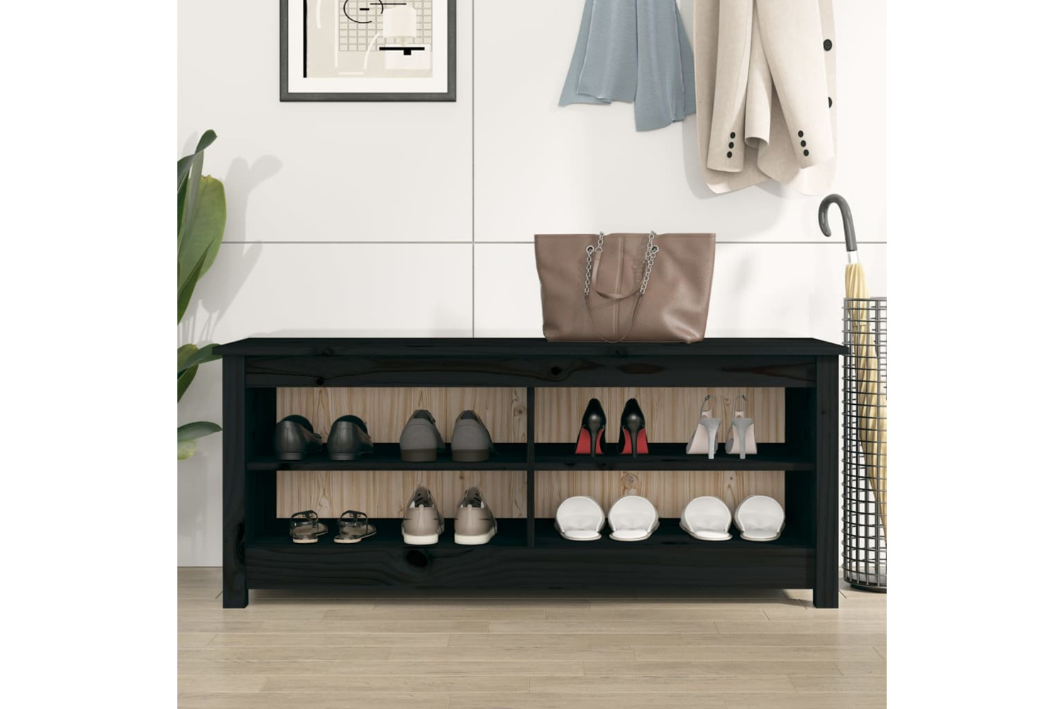 vidaXL 813778 Shoe Bench Black 110x38x45.5cm Solid Wood Pine