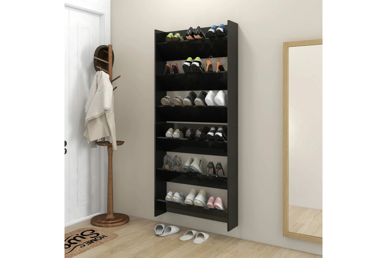 vidaXL 806792 Wall Shoe Cabinets 2 Pcs High Gloss Black 80x18x90cm Engineered Wood