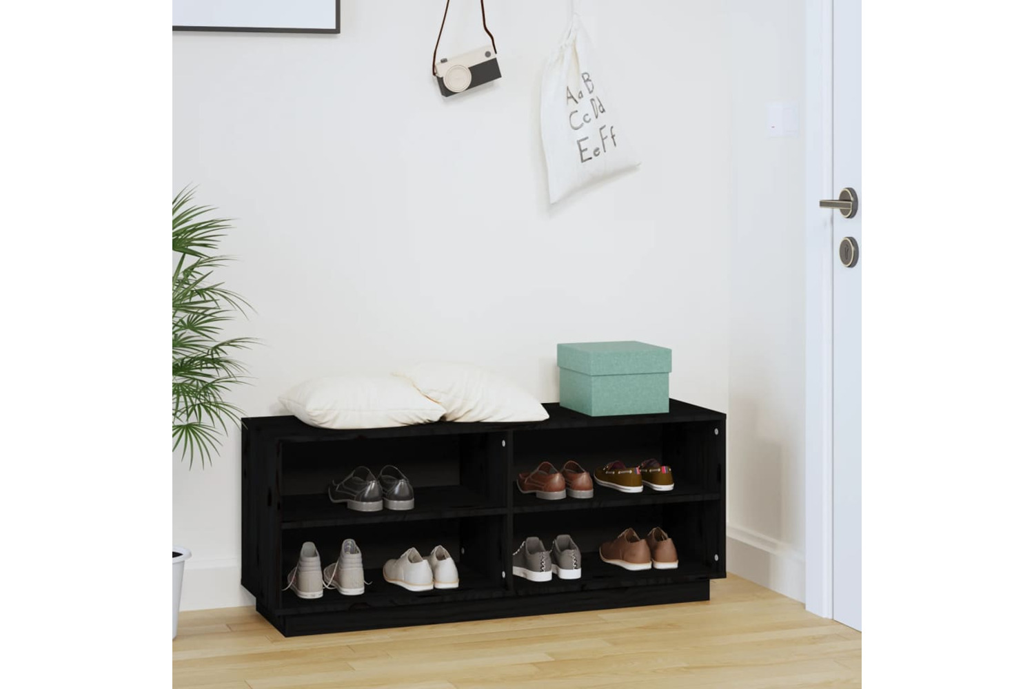 vidaXL 813544 Shoe Cabinet Black 110x34x45cm Solid Wood Pine